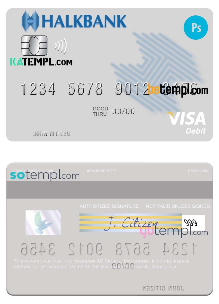 Macedonia Halkbank AD Skopje visa card fully editable template in PSD format